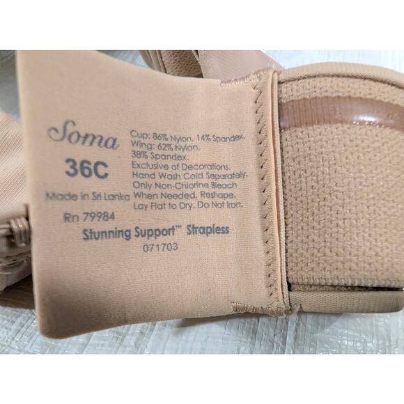 Soma Stunning Support Strapless Bra 36C + Free1 Nude Beige Lace Underwire Bridal - Picture 3 of 4